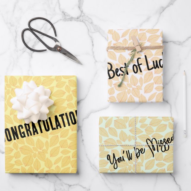 Persönliche Nachricht Golden Yellow Leaf Geschenkpapier Set (Vorderseite)