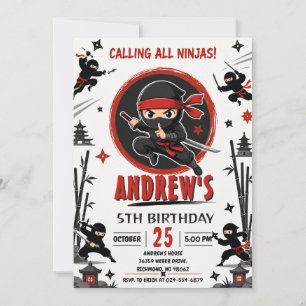 Persönliche Ninja-Jungen-Krieger-Party-Geburtstag Einladung
