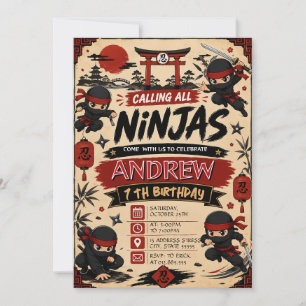 Persönliche Ninjas Samurai Geburtstagseinladung Einladung