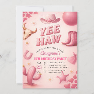 Persönliche Pink Yew Haw Cowgirl Geburtstagsparty Einladung