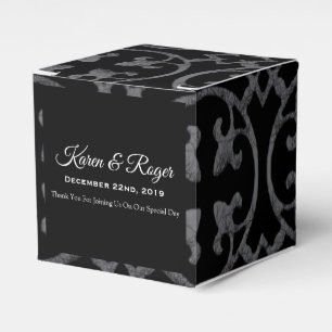 PERSÖNLICHE SCHWARZ-WEIßE FLEUR-DE-LIS-HOCHZEIT GESCHENKSCHACHTEL