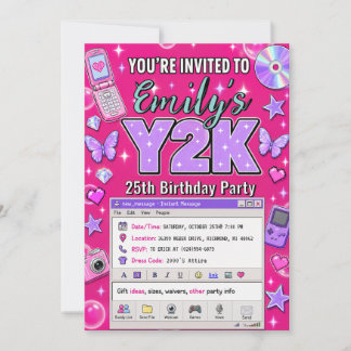 Persönliche Teenager-Pink-Girl-Y2K-Geburtstagsfeie Einladung