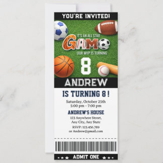 Persönliche THEME All-Star-Sportticket-Geburtstags Einladung