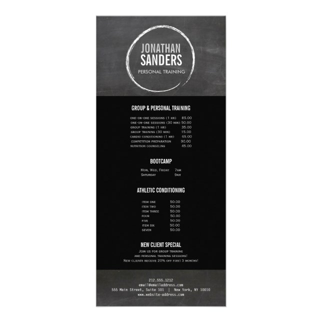 PERSÖNLICHE TRAINER SKETCH LOGO Rack Card Werbekarte (Vorne)