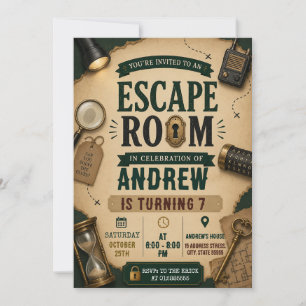 Persönliche Vintage-Escape-Room-Geburtstagsfeier Einladung