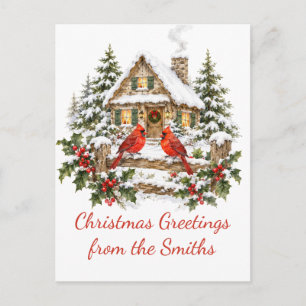 Persönliche Weihnachtsgrüße Cardinal Cabin Postkarte
