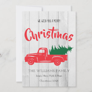 Persönliche Weihnachtskarte mit rotem Vintage-LKW Feiertagskarte