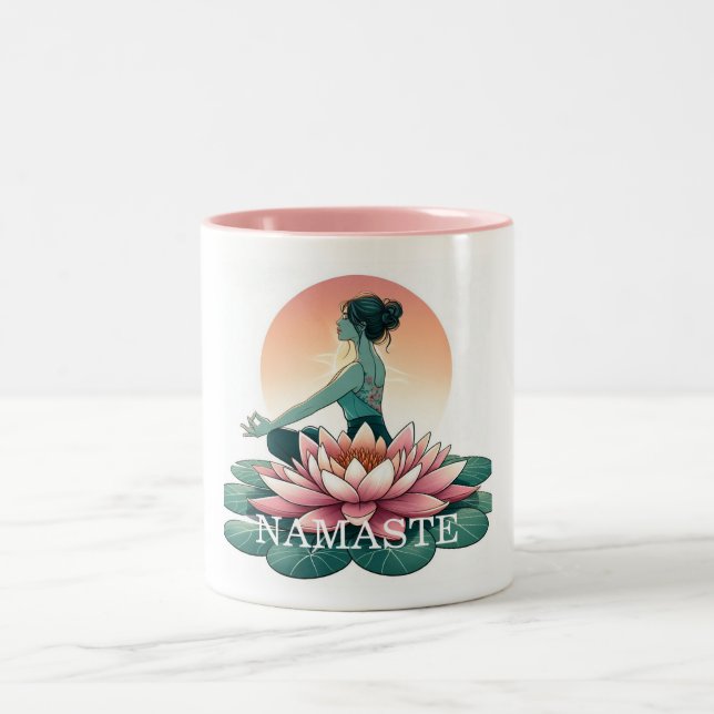 Persönliche Yoga Namaste Lotus Meditation Spiritue Zweifarbige Tasse (Mittel)