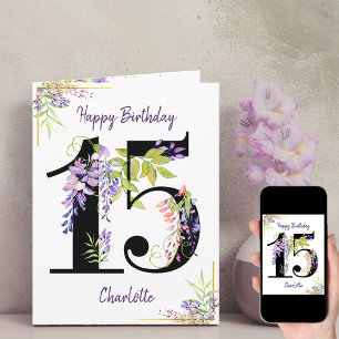 Persönlicher 15. Geburtstag mit floralem Design Karte