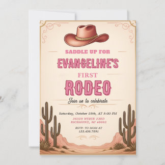 Persönlicher 1. Rodeo Wild West Western Geburtstag Einladung