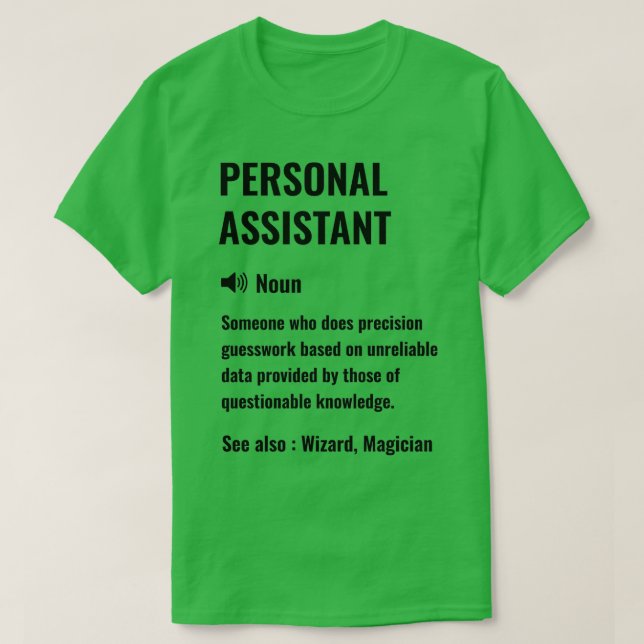 Persönlicher Assistent Funny Definition Persönlich T-Shirt (Design vorne)