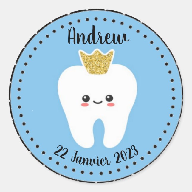 Persönlicher Aufkleber Erster Zahn Baby Boy (Vorderseite)
