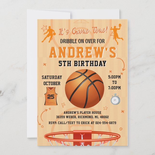 Persönlicher Basketball Geburtstag mit Foto Einladung (Vorderseite)