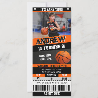 Persönlicher Basketball-Geburtstagsticket mit Bild Einladung
