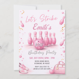 Persönlicher Bowling-Geburtstag für rosa Mädchen Einladung