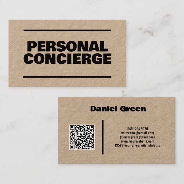 Persönlicher Concierge QR Kraft Visitenkarte (Vorne/Hinten)