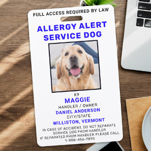 Persönlicher Foto-Allergie-Alarm-Servicehund Ausweis
