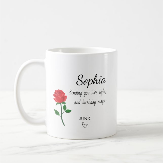 Persönlicher Geburtstag im Juni-Rosen-Design Kaffeetasse (Links)