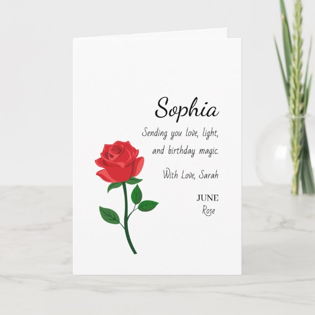 Persönlicher Geburtstag Juni-Rose Karte (Vorderseite)