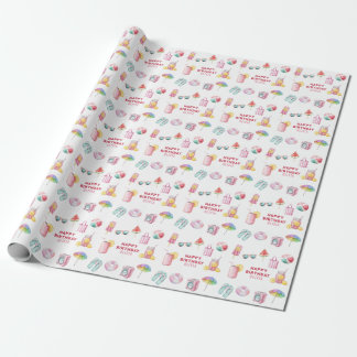 Persönlicher Geburtstag mit rosa Wasserfarbe-Poolp Geschenkpapier