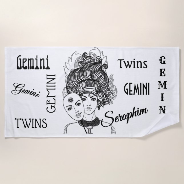 Persönlicher Gemini Masked Lady Zodiac Strandtuch (Vorderseite)