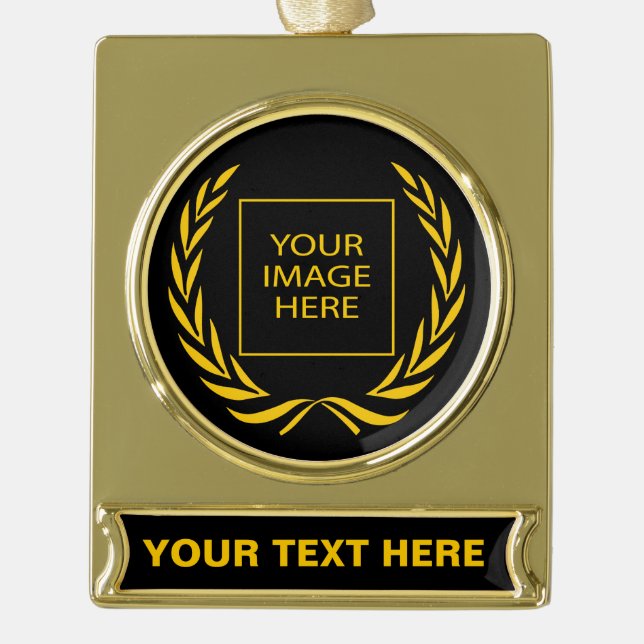Persönlicher Golden Laurel Wreath Banner-Ornament Gold (Vorderseite)