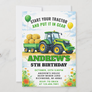 Persönlicher grüner Farm-Traktor Geburtstag Einladung