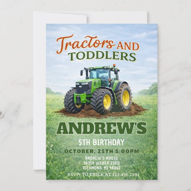 Persönlicher Grüner Traktor Geburtstag Einladung (Vorderseite)