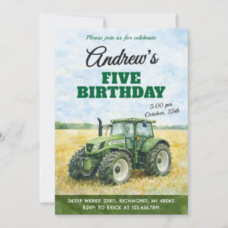 Persönlicher grüner Vintage-Traktor zum Geburtstag Einladung