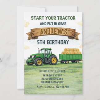 Persönlicher Jungen-Geburtstag mit Traktor auf dem Einladung