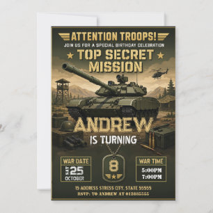 Persönlicher Kinder-Panzer-Geburtstag Einladung