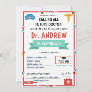 Persönlicher Kinderarzt Verkleidete Geburtstagsfei Einladung