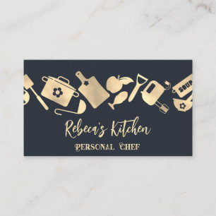 Persönlicher Koch Restaurant Catering Logo QR Navy Visitenkarte