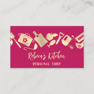 Persönlicher Koch Restaurant Catering Logo QR Pink Visitenkarte