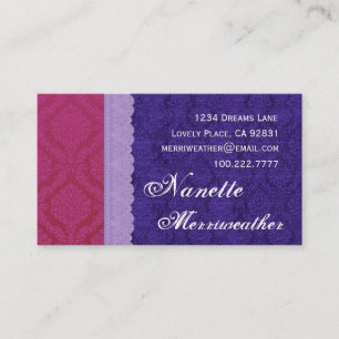 Persönlicher lila und blauer Damast und Spitze V2 Visitenkarte