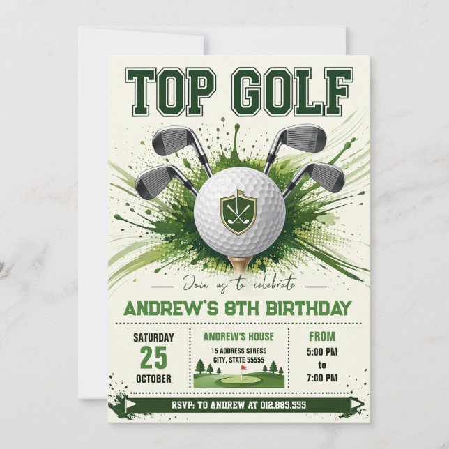 Persönlicher moderner Golf-Geburtstag Einladung (Vorderseite)