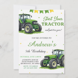 Persönlicher Moderner Grüner Traktor Geburtstag Einladung