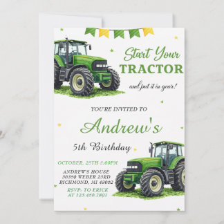 Persönlicher Moderner Grüner Traktor Geburtstag Einladung