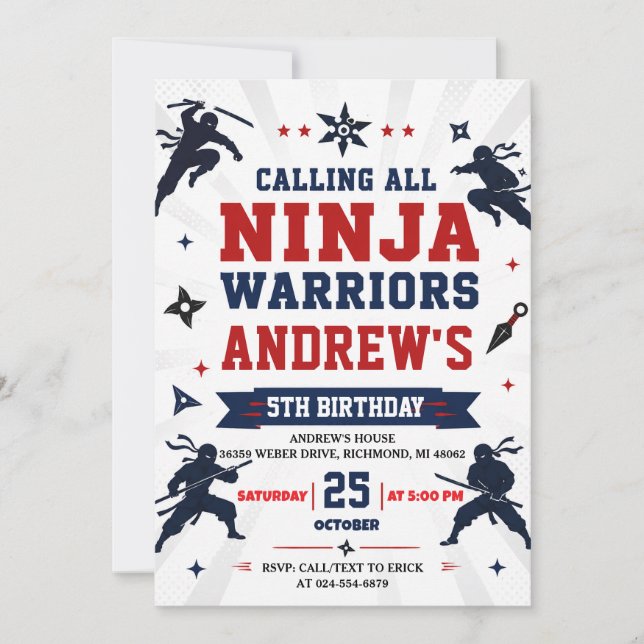 Persönlicher moderner Ninja Warrior Geburtstag Einladung (Vorderseite)