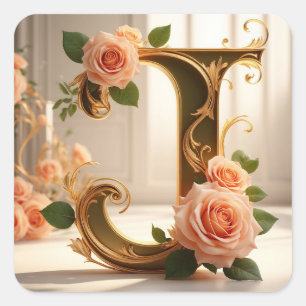 🌷 Persönlicher Monogrammbuchstabe J Hochzeitsdeko Quadratischer Aufkleber