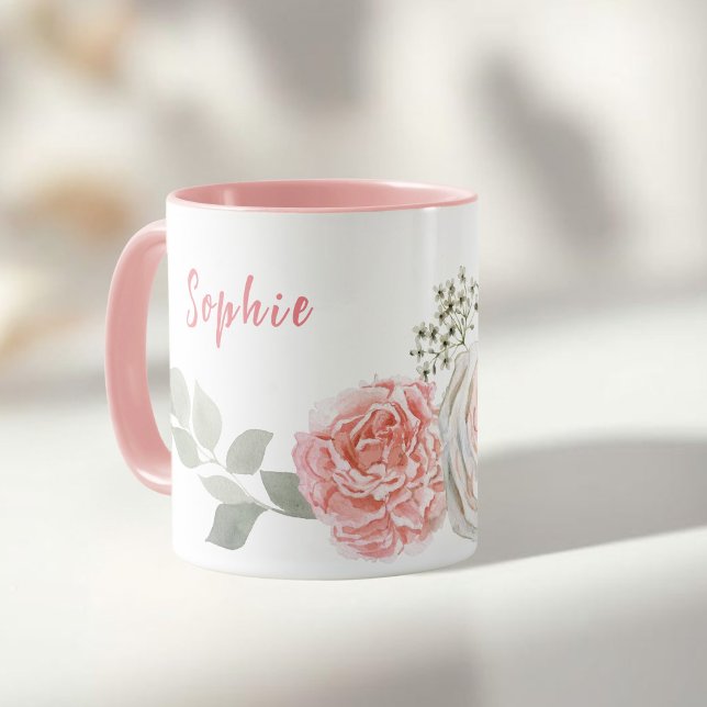 Persönlicher Name Delicate Pastel Watercolor Blume Tasse (Personal name Delicate Pastel Watercolor flowers Mug)