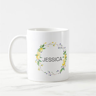 Persönlicher Name Eleganon Lemon Floral Wreath Kaffeetasse