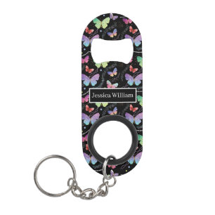 Persönlicher Name Elegant Lila Schmetterlinge Mini Flaschenöffner