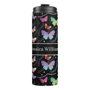 Persönlicher Name Elegant Lila Schmetterlinge Thermosbecher