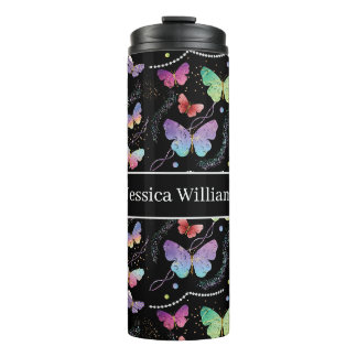 Persönlicher Name Elegant Lila Schmetterlinge Thermosbecher