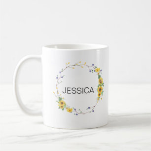 Persönlicher Name Elegante Blumenblume Wreath Kaffeetasse