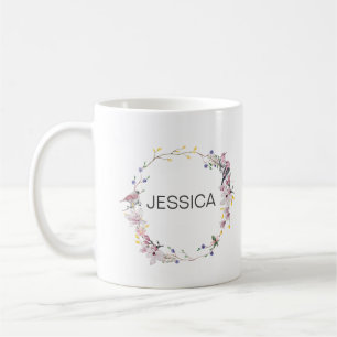 Persönlicher Name Eleganties Rosa Blumenreath Kaffeetasse