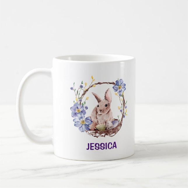 Persönlicher Name Funny Bunny Happy Oaster Kaffeetasse (Links)