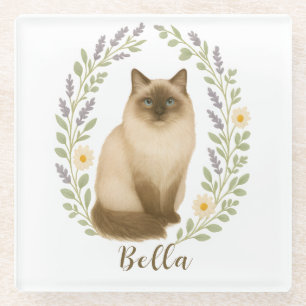 Persönlicher Name im Blumen-Ragdoll-Katzenrahmen Glasuntersetzer