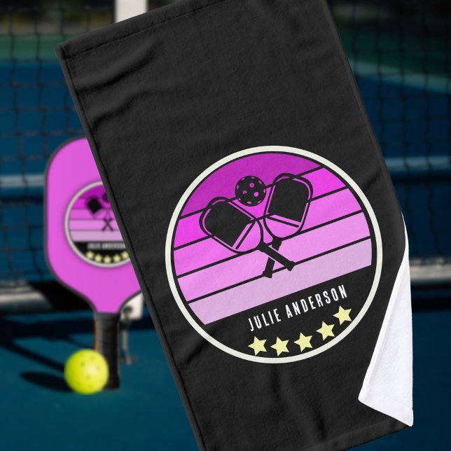 Persönlicher Name Pink Pickleball Paddle Black Handtuch (Von Creator hochgeladen)